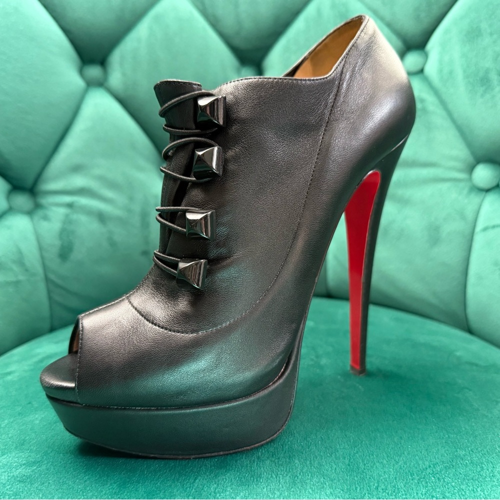 Christian Louboutin Black Leather Marine 150 Platform Peep-Toe Heels Size 38